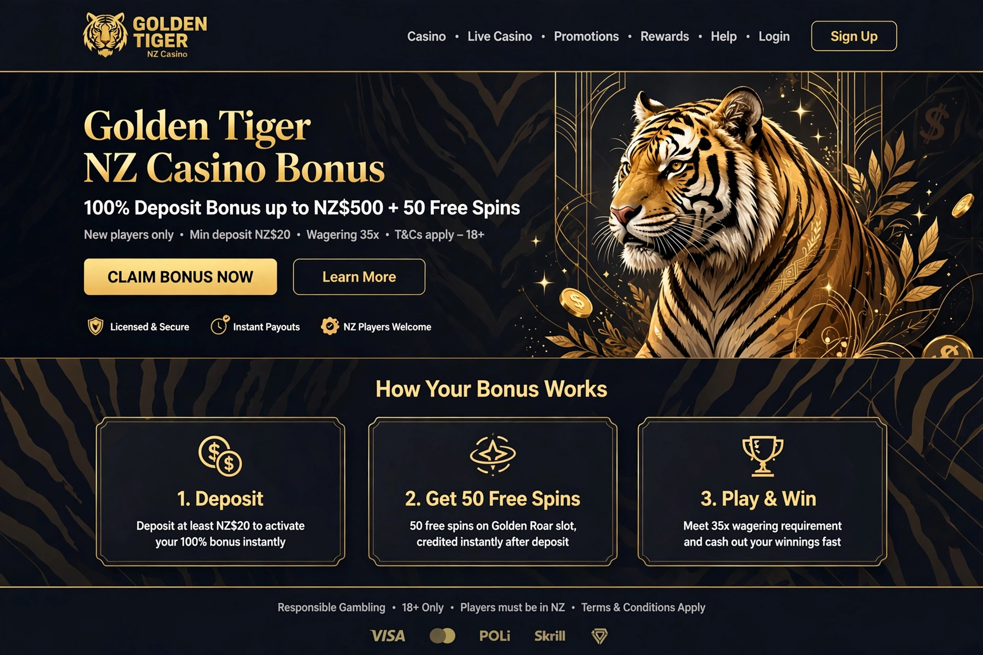 golden tiger nz casino bonus: guide to offers, wagering & tips